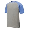 thumbnail image 5 of Mens Tri-Blend Wicking Polyester/Cotton/Rayon Raglan Tee True Royal Heather/ Light Grey Heather Small, 5 of 8