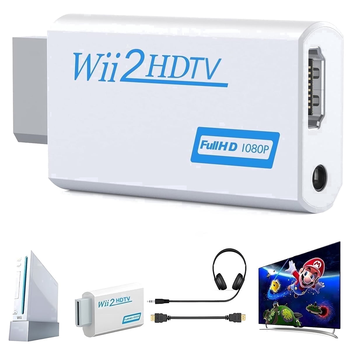 Wii to HDTV Adapter,High definition audio and video converter,Supports 720p or 1080p,Compatible with HDCP(White)