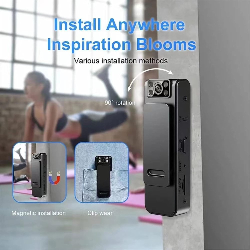 Lindbes New HD 1080P Noise Reduction Camera - 180° Rotatable Lens  HD 1080P Body Worn Camera  Convenient Back Clip Night Vision Recorder  8 Hours Video Recording (WiFi Version)