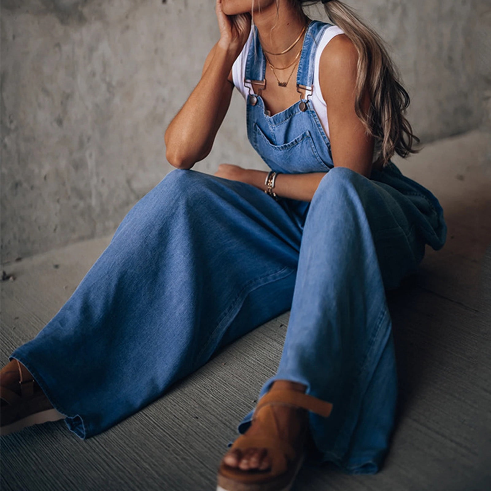 Versatile Casual Dress UQJE Women's Baggy Denim Overall Dress - Loose Fit  Jumper Dress With Big Pockets Denim Overall Dress Women
