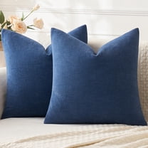 18x18 Inch Summer Throw Pillow Covers Set of 2, Soft Chenille Decorative Square Pillowcases for Sofa Bed Living Room Farmhouse, Navy Blue
