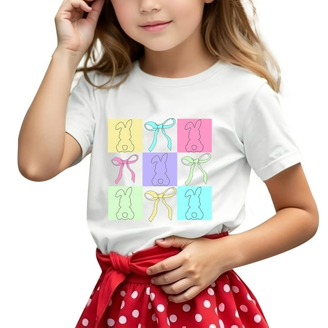 MEZZALL Children Casual Letter Pattern Print Multicolor T-Shirts Round Neck Short Sleeve Tshirts, White, 90