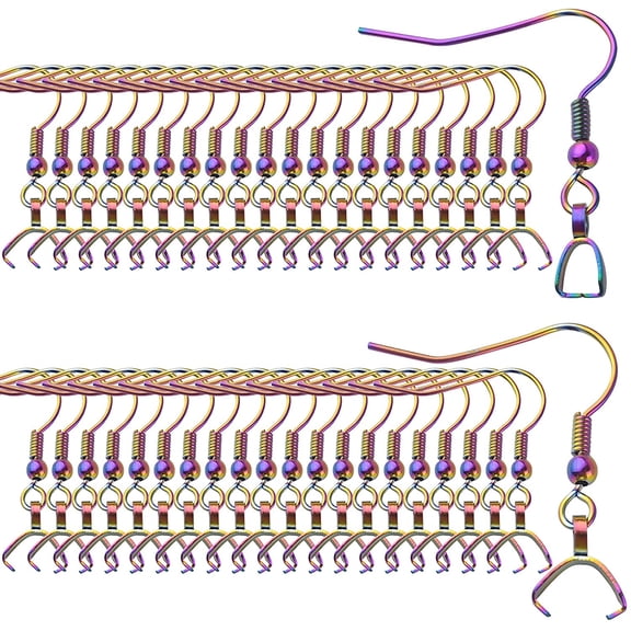 50pcs Stainless Steel Earring Hooks Hypoallergenic Earring Hooks Wire Ear Ball Hooks with Pendant Clasp for DIY Jewelry Earring Making Accessory, Rainbow Color