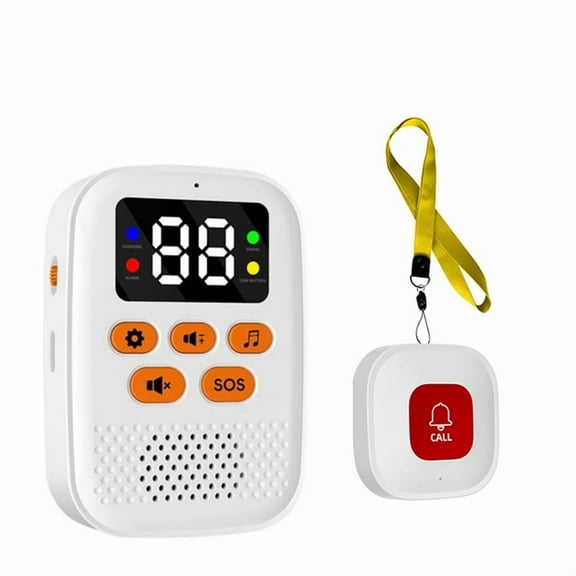 Wireless Caregiver Call Button SOS Emergency Monitor with Vibration, Personal Caregiver Pager for Elderly Care White