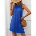 thumbnail image 5 of Women Halter Neck A Line Dress Solid Color Sleeveless Loose Fit Casual Wear Mid Length, 5 of 7