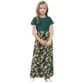 thumbnail image 4 of OGLCCG Girls Summer Long Dress Short Sleeve Casual Holiday Modest Maxi Dress with Pockets Floral Printed T-Shirt Dress for 4-14 Years, 4 of 6