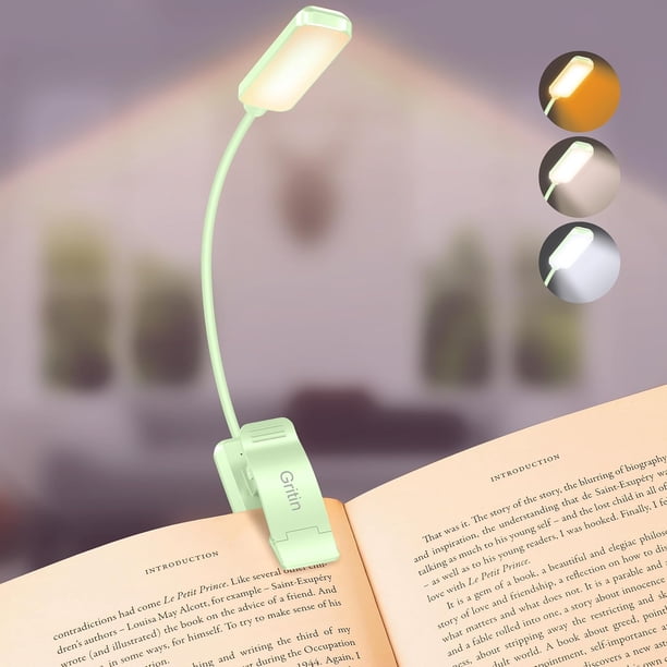 Gritin Luz de Lectura Recargable de 9 LED para Leer en la Cama - Cuidado de los Ojos 3 Temperaturas de Color, Brillo de Atenuación Continua, 80 Horas de Funcionamiento, Pequeña y Ligera Luz de