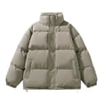 thumbnail image 2 of Men Cotton Coat - Stand Collar Long Sleeve Solid Color Zipper Placket Quilted Jacket Drawstring Hem Thickened Loose Fit Outwear, 2 of 8