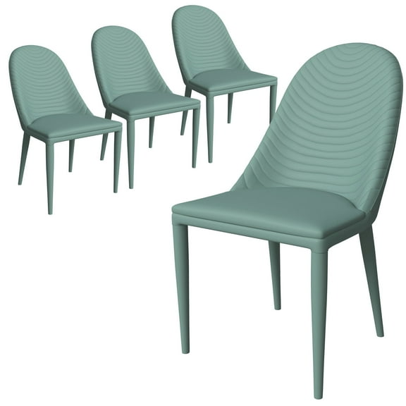 LeisureMod Dining Chair Upholstered in Leather with Metal Legs for Modern Home and Kitchen Set of 4 Seville Collection in Green
