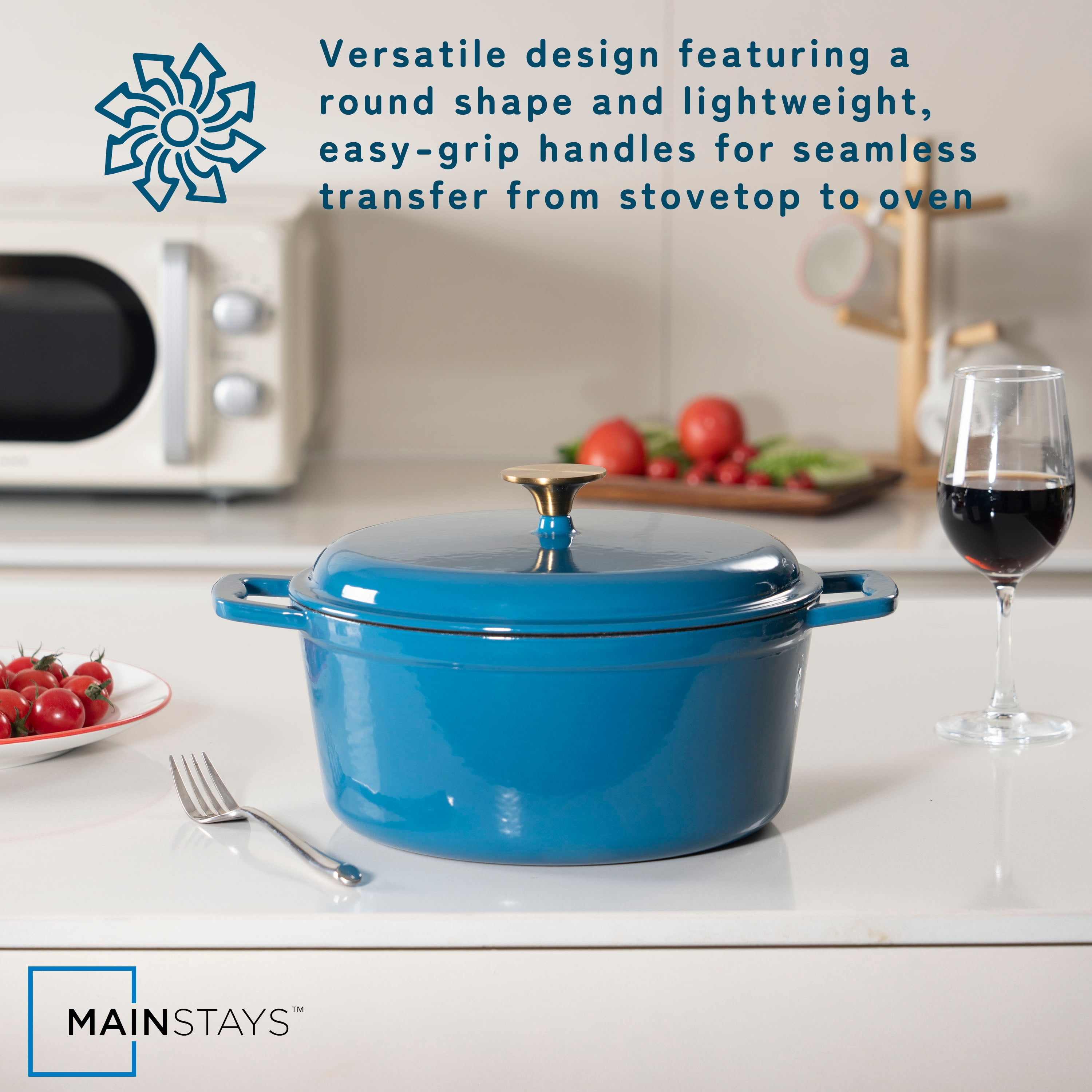 Cocotte en fonte émaillée antiadhésive Mainstays 4,75 L, bleue - 1 unité