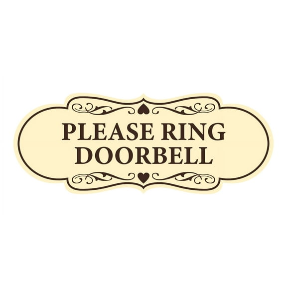 Signs ByLITA Designer Please Ring Doorbell Sign (Ivory/Dark Brown) - Large