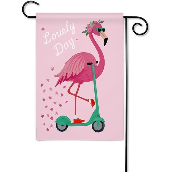 Flamingo Garden Flag Double-Sided Outdoor Yard Banner With Sunglasses and Flowers, Welcome Home Decor, 12 x 18 Inch, Pink