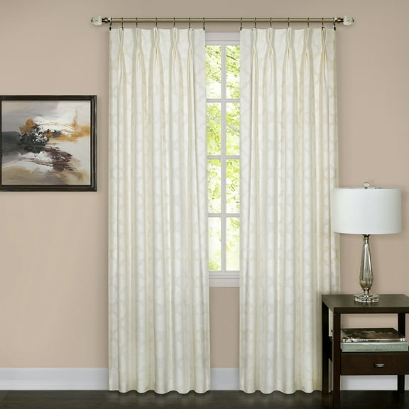 ivory Trellis Contemporary Window Curtain Panel: 34" x 63", Pinch Pleat Panel