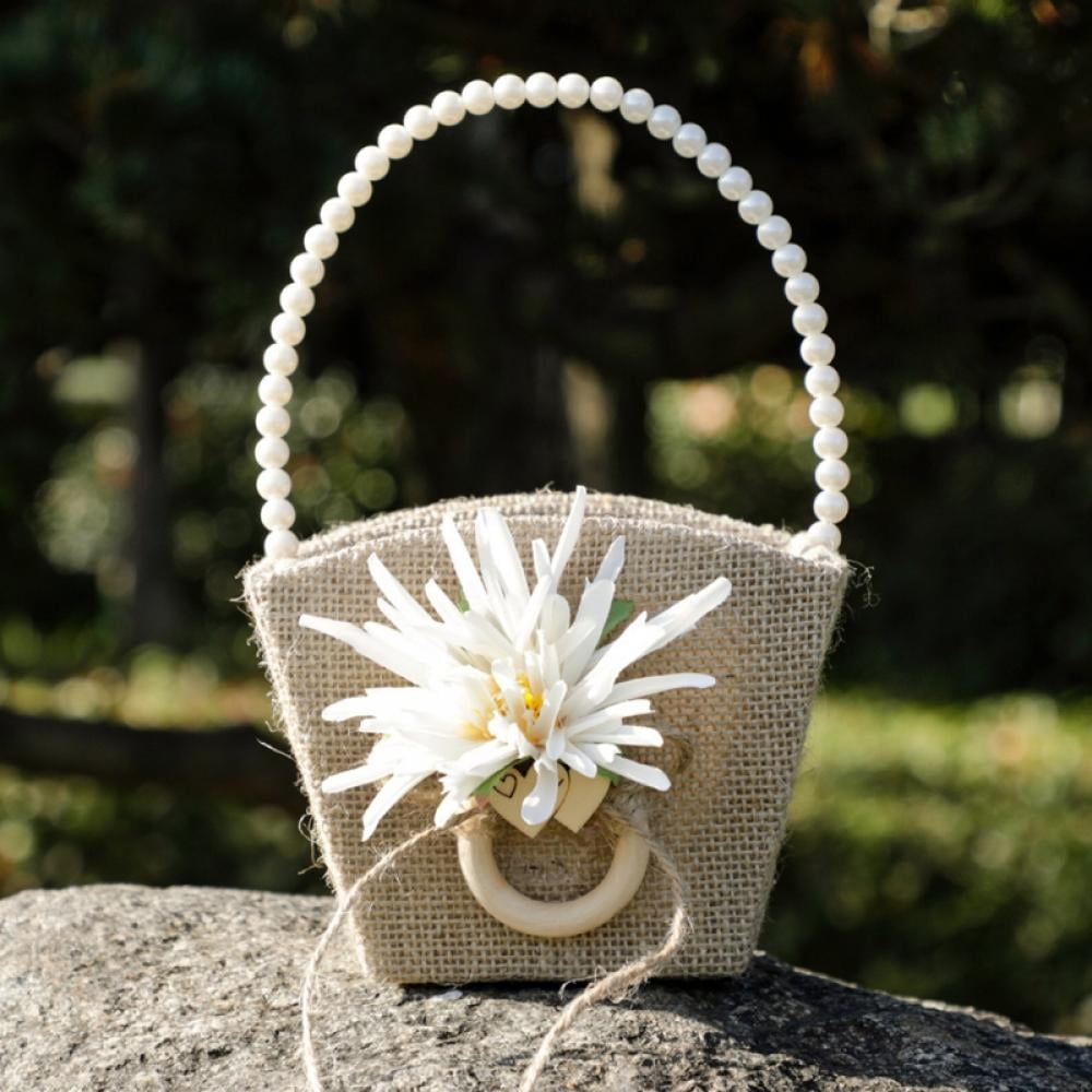New Bridal Wedding Flower Girl Basket Bowknot Rhinestone Lace Decor Satin/Burlap 