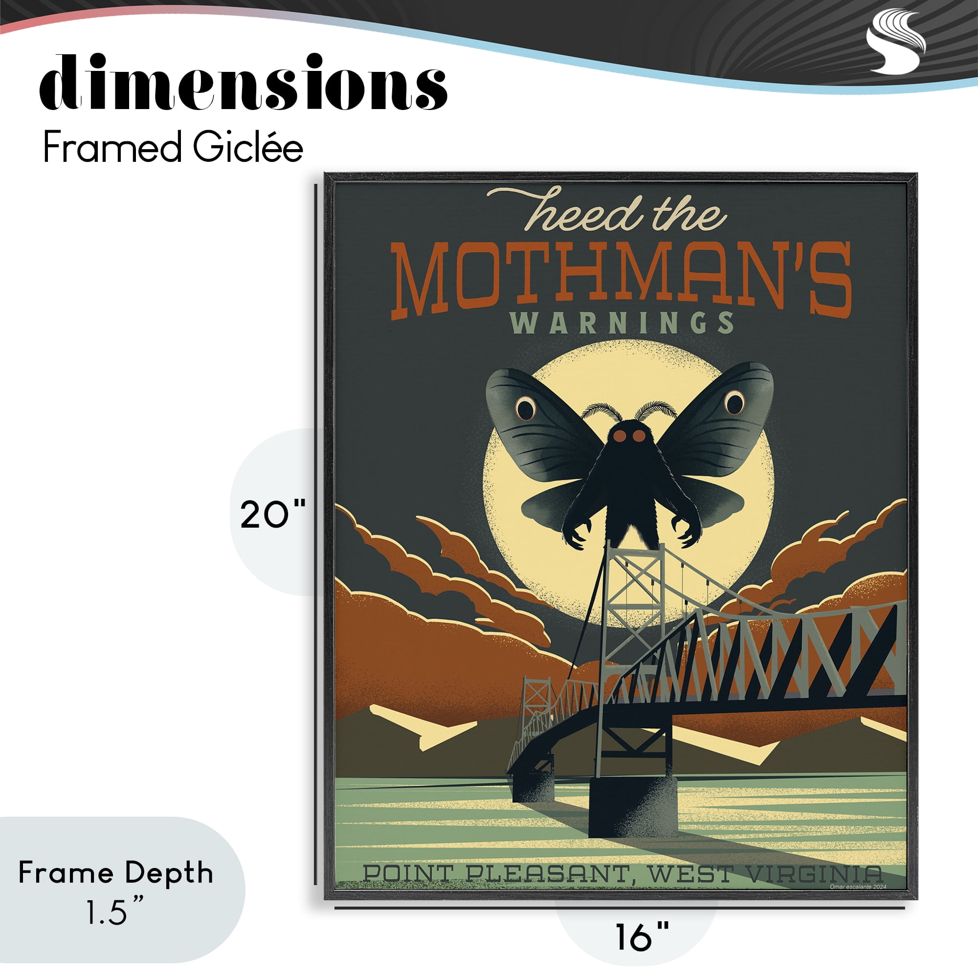 Stupell Industries Cryptid Tourism West Virginia Black Framed Giclee Art, design by Omar Escalante