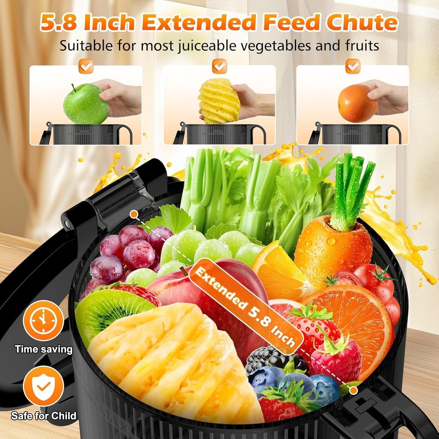 Juicer Machines with 5.8" Large Feed Chute, Cold Press Juicer for Whole Vegetables and Fruits 400W, Slow Masticating juicer Easy to Clean Juice Extractor Machine High Juice Yield