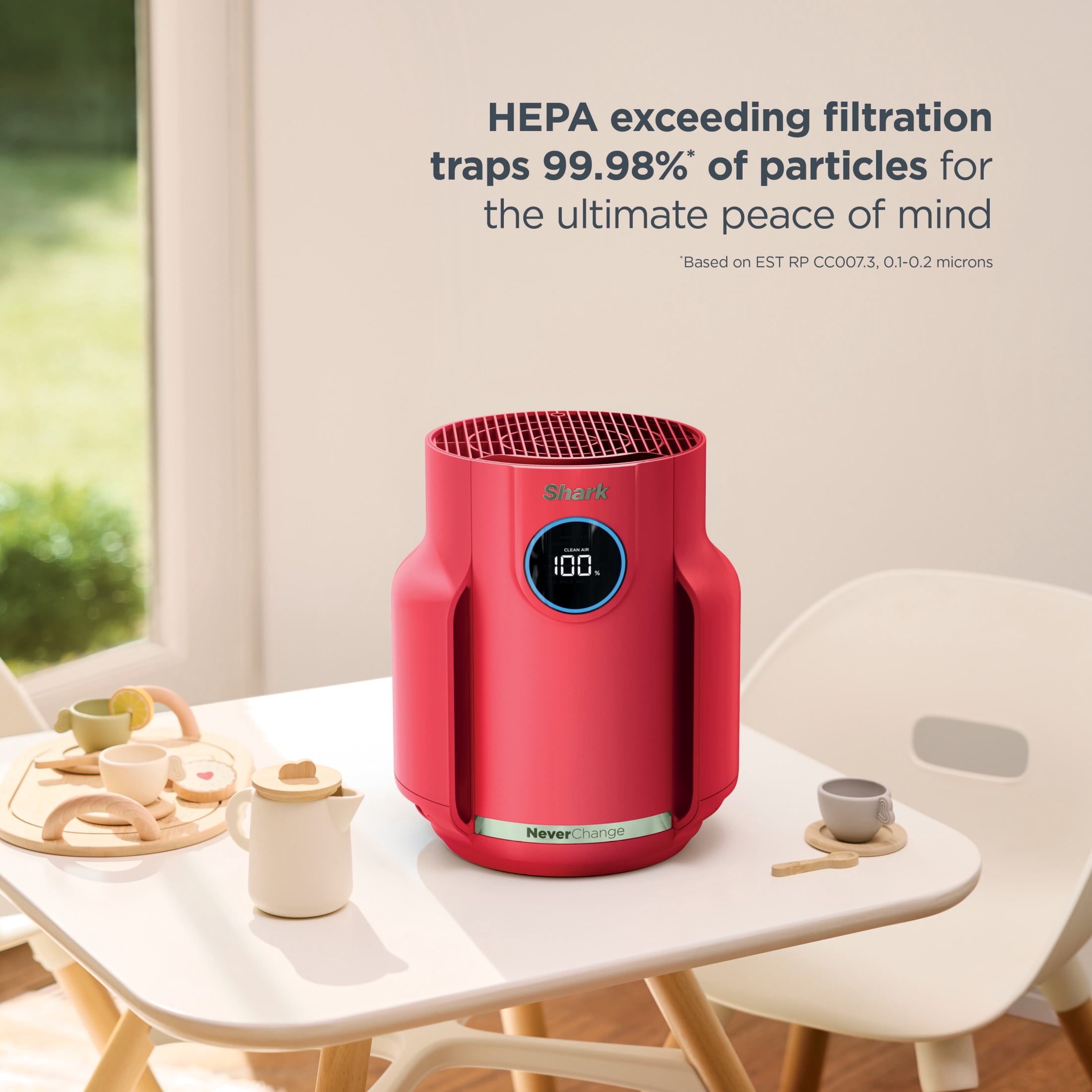 Shark NeverChange Compact Pro 250 Sq. Ft. HEPA Air Purifier, 5-Year HEPA-Exceeding Filter, Captures Pollutants, Pet Dander, Dust, and Smoke, HP070RD Red