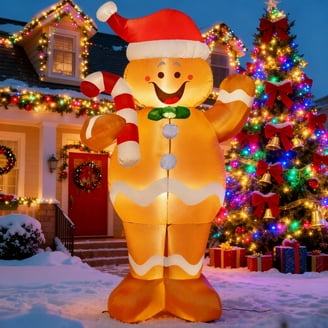 Outsunny 6FT Christmas Inflatable Couple Gingerbread Man in Hot