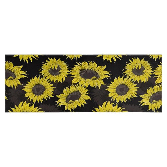 Black Sunflower Pattern Kitchen Rug Mat,Kitchen Runner Rugs Non Skid Washable,Decorative Kitchen Floor Mats for Kitchen,Sink,Laundry,17"X47"