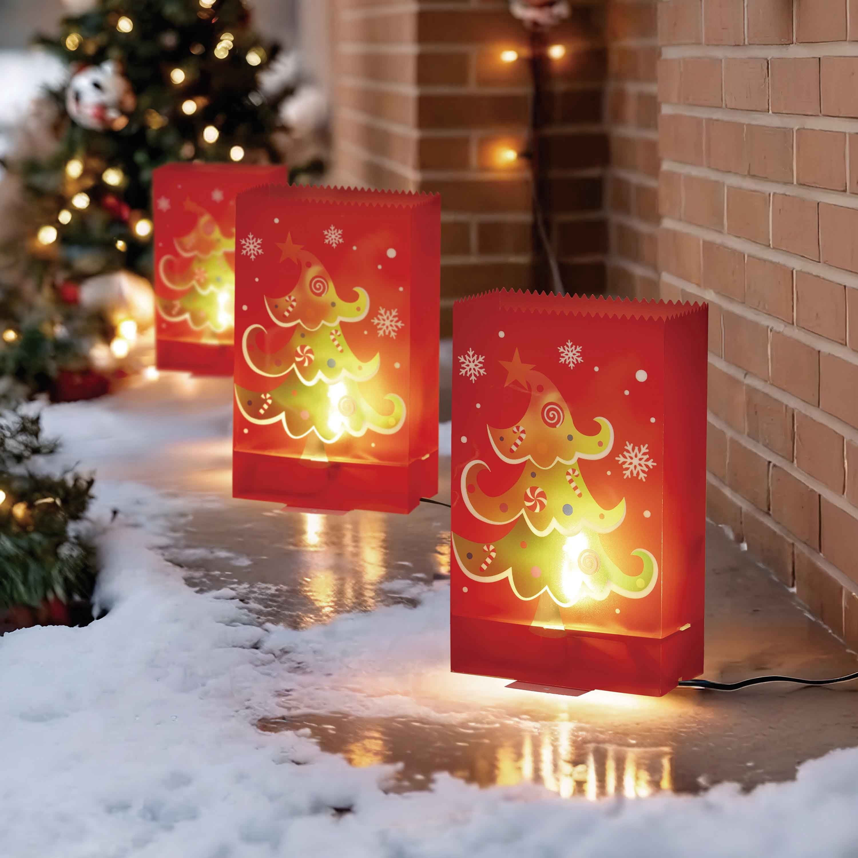 Indoor/Outdoor Tree Flickering Luminary Christmas Pathway Lights, Red, Set of 3, by Holiday Time
