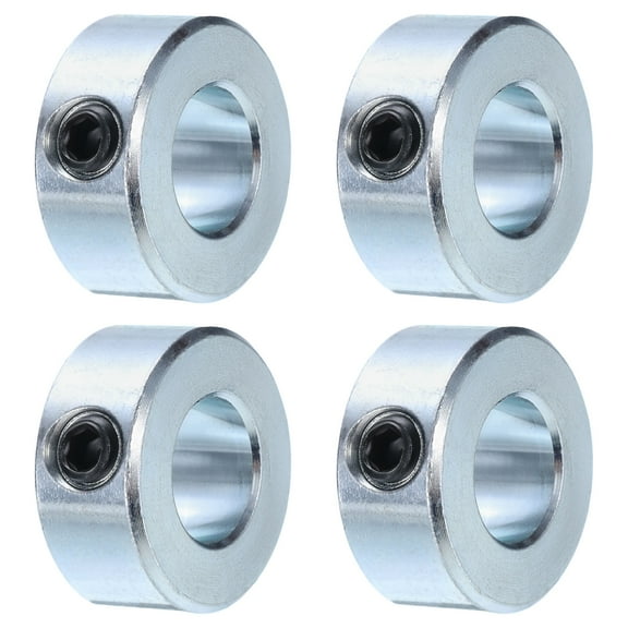4 Pack Set Screw Collars 1/2" Bore Zinc Plated Steel Shaft Collars, 1" OD, 7/16" Width Axle Collar Clamp