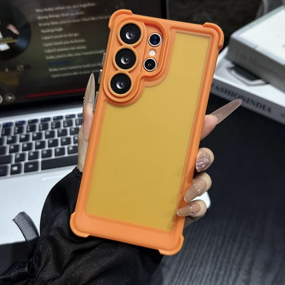 for Samsung Galaxy S26 Ultra Ultra-Thin Phone Case with Built-in Lens Protector, Military-Grade Shockproof Drop Protection Anti-Scratch Wireless Charging Frosted Translucent Matte Cover, Orange