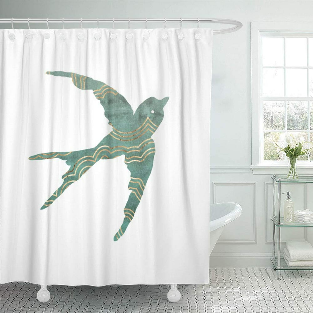 CYNLON Watercolor Bird Green Gold Swallow Emerald