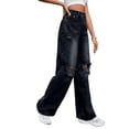 thumbnail image 3 of Pantalones Vaqueros Rotos de Cintura Alta para Mujer, Desgastados, Holgados, Rectos y de Pierna Gris Oscuro L, 3 of 9