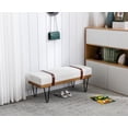 thumbnail image 2 of Guyou Modern Faux Fur Rectangle Ottoman Bench with Two Straps and Metal Legs, Upholstered Bed End Bench Entryway Shoe Bench Dining Table Bench Footstool for Bedroom Living Room, White, 2 of 12