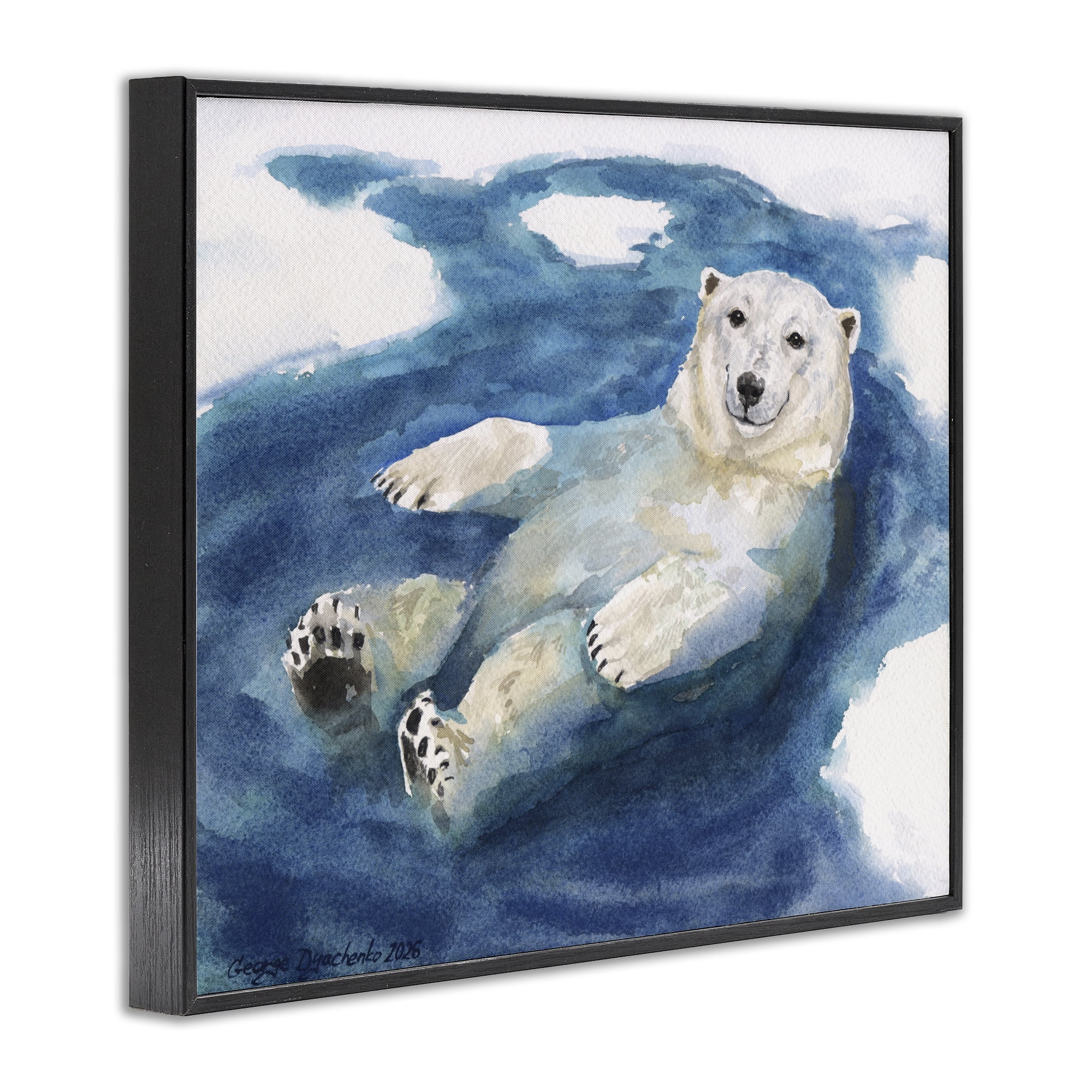 Stupell Industries Polar Bear Icy Bath Time Black Framed Giclee Art, design by George Dyachenko