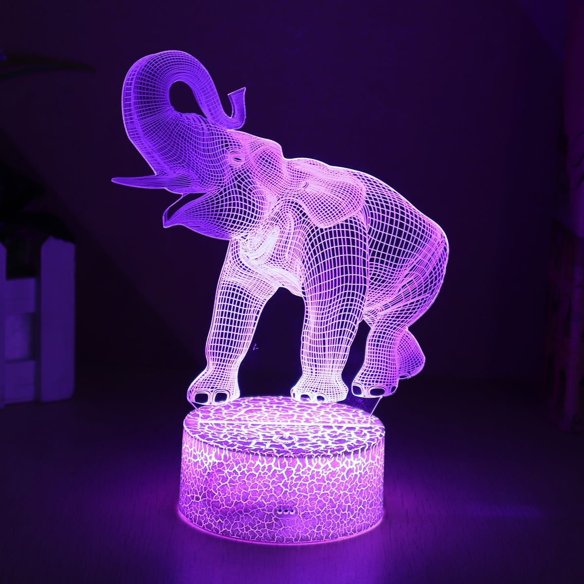 3D Novelty Elephant Night Light 7 Color Change LED Table Desk Lamp Acrylic Flat 