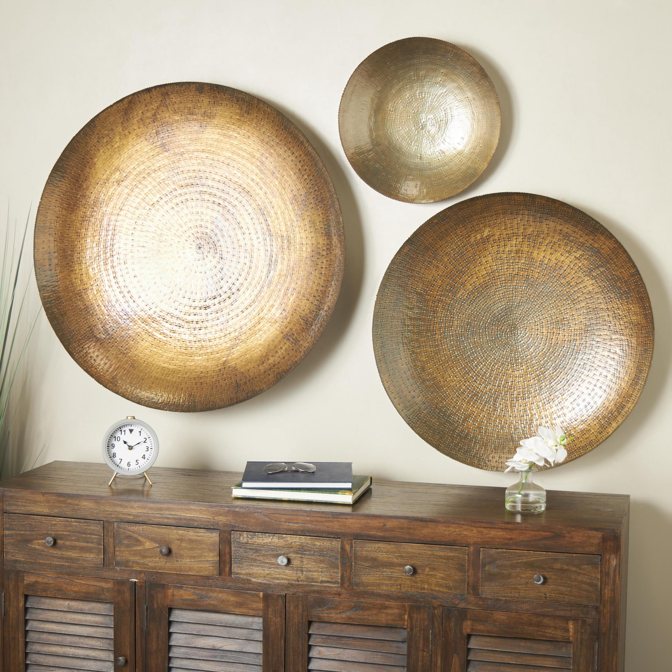 DecMode Bronze Metal Large Metallic Disk Plate Wall Decor (3 Count)