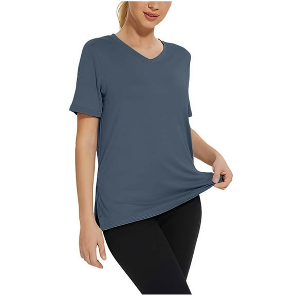 Womens Short Sleeve Tops Solid Color V-Neck Short Sleeved Casual T-Shirts Beach Vacation Clothes Travel Business Casual Outfits