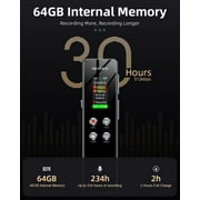 MECHEN V01 64GB Digital Voice Recorder with Password, Playback, USB, and Noise Reduction - Professional Dictaphone Sound Tape Recorder and MP3 Player Black