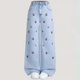 thumbnail image 2 of Girl's Bow Embroidered Baggy Jeans Elastic Wide Leg Denim Pants Cute Jeans for School Girls, 2 of 6