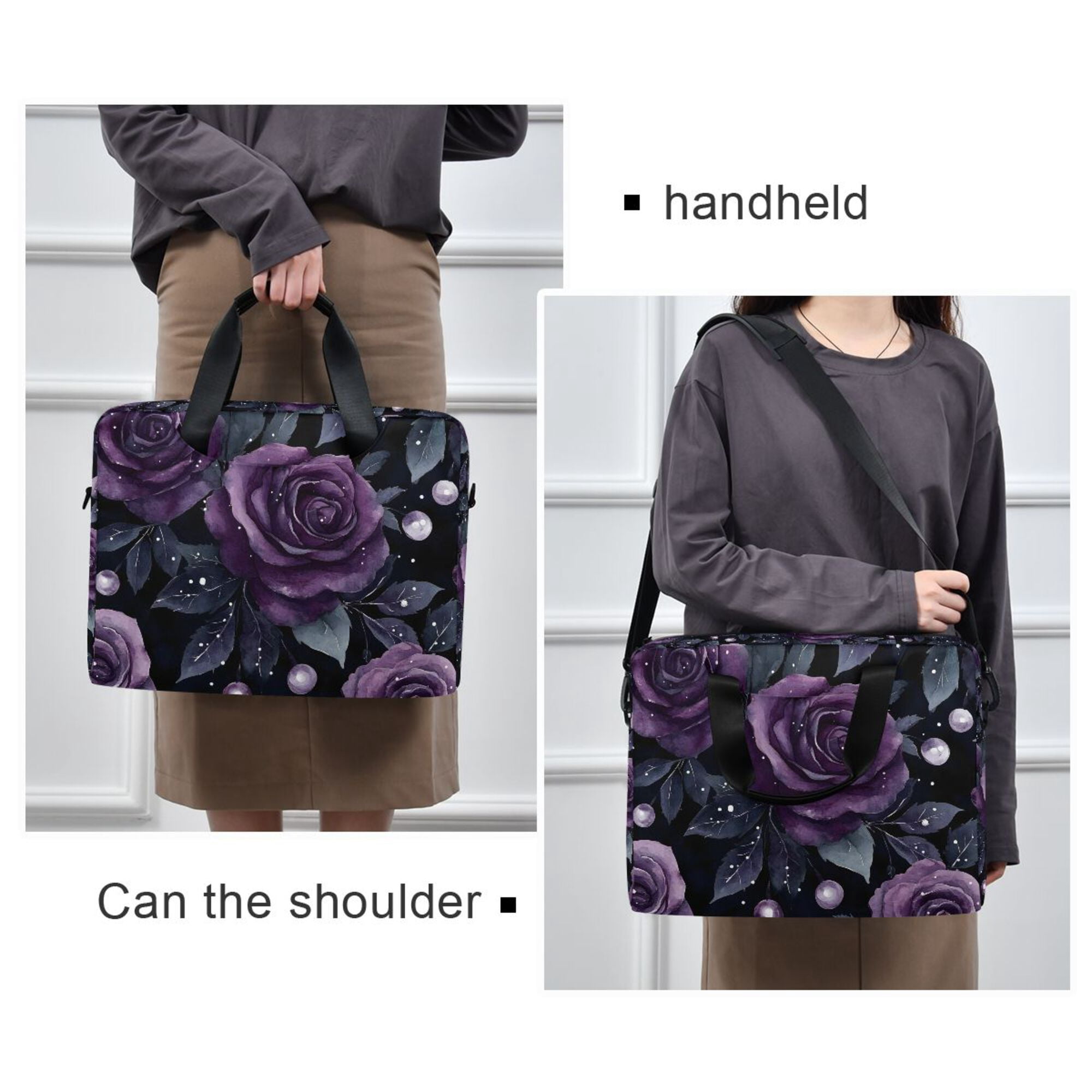 FORMRS 16" Laptop Bag Carrying Sleeve Case with Handle Travel Shoulder Briefcase, Roses and Pearls