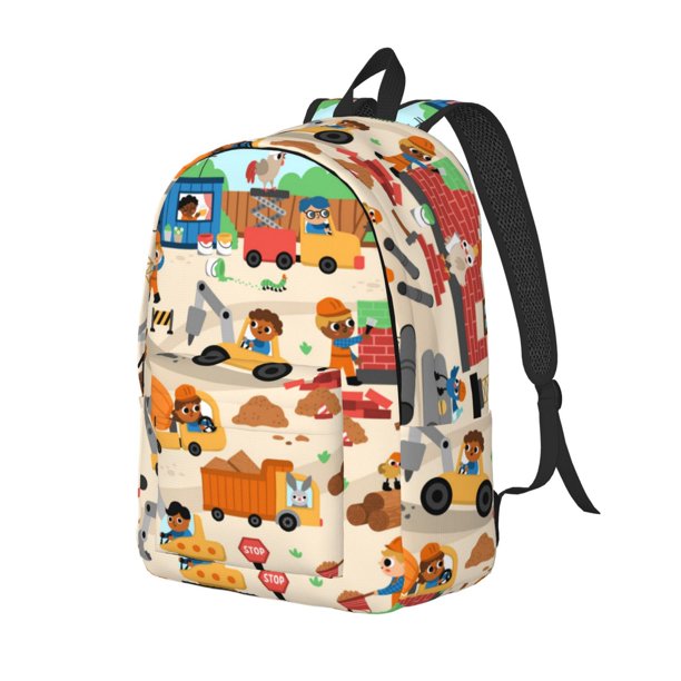 Easygdp construction road work landscape Mochila de Lona Resistente para Laptop, Compatible con Laptops de 15 a 17 pulgadas, Ideal para Escuela, Trabajo y Viajes-Small