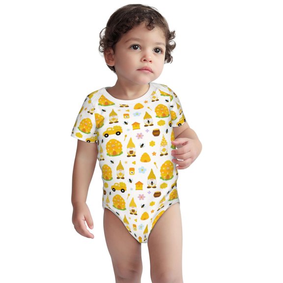 Kdxio Gnomes Bees Pattern Unisex Baby Cotton Short Sleeve Bodysuits-12 Months