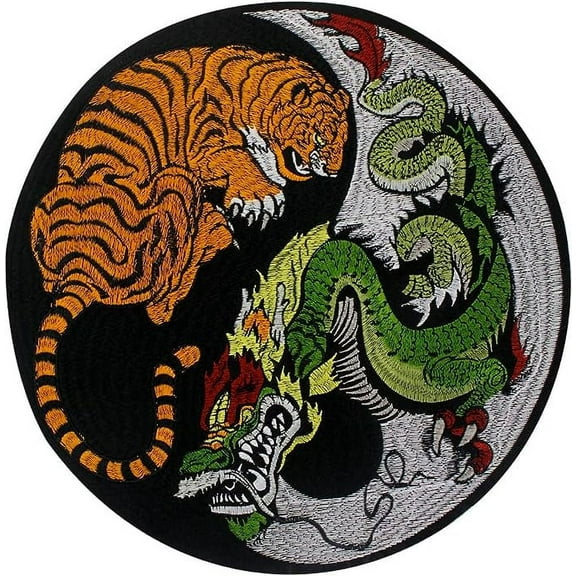 Tiger Dragon Patches Eight Diagram Embroidery Applique Iron on Patch Decorative Sticker Badges for Jacket Motorcycle Vest