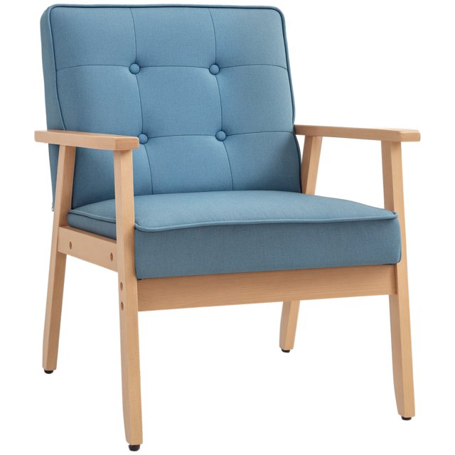 HOMCOM Fabric Accent Chair, Tufted Armchair for Living Room with Wood Legs