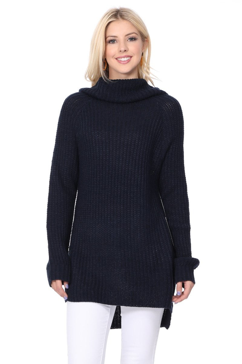 Yemak Women's Chunky Loose Oversized Turtleneck Knit Tunic Long Sweater ...