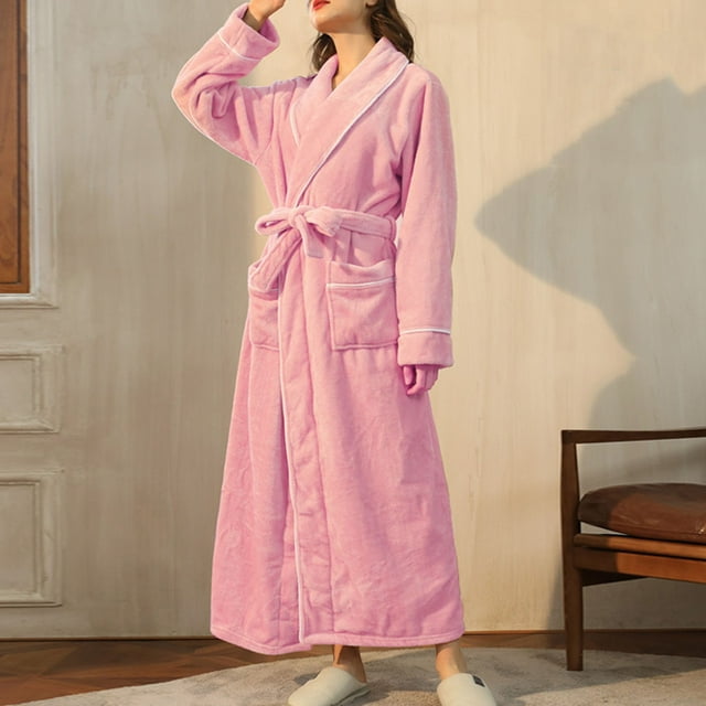 RXIRUCGD Peignoir Long pour Femme à Col Épaissi, Col Confortable, Robe de Nuit, Tenue d'Intérieur ( Rose, Taille : 3TG )
