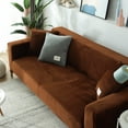 thumbnail image 2 of TOPCHANCES Thick Velvet Sofa Covers, Pure Color Sofa Protector for 3-Seater Sofa, Stretch Non Slip Couch Slipcover, Coffee, 2 of 15