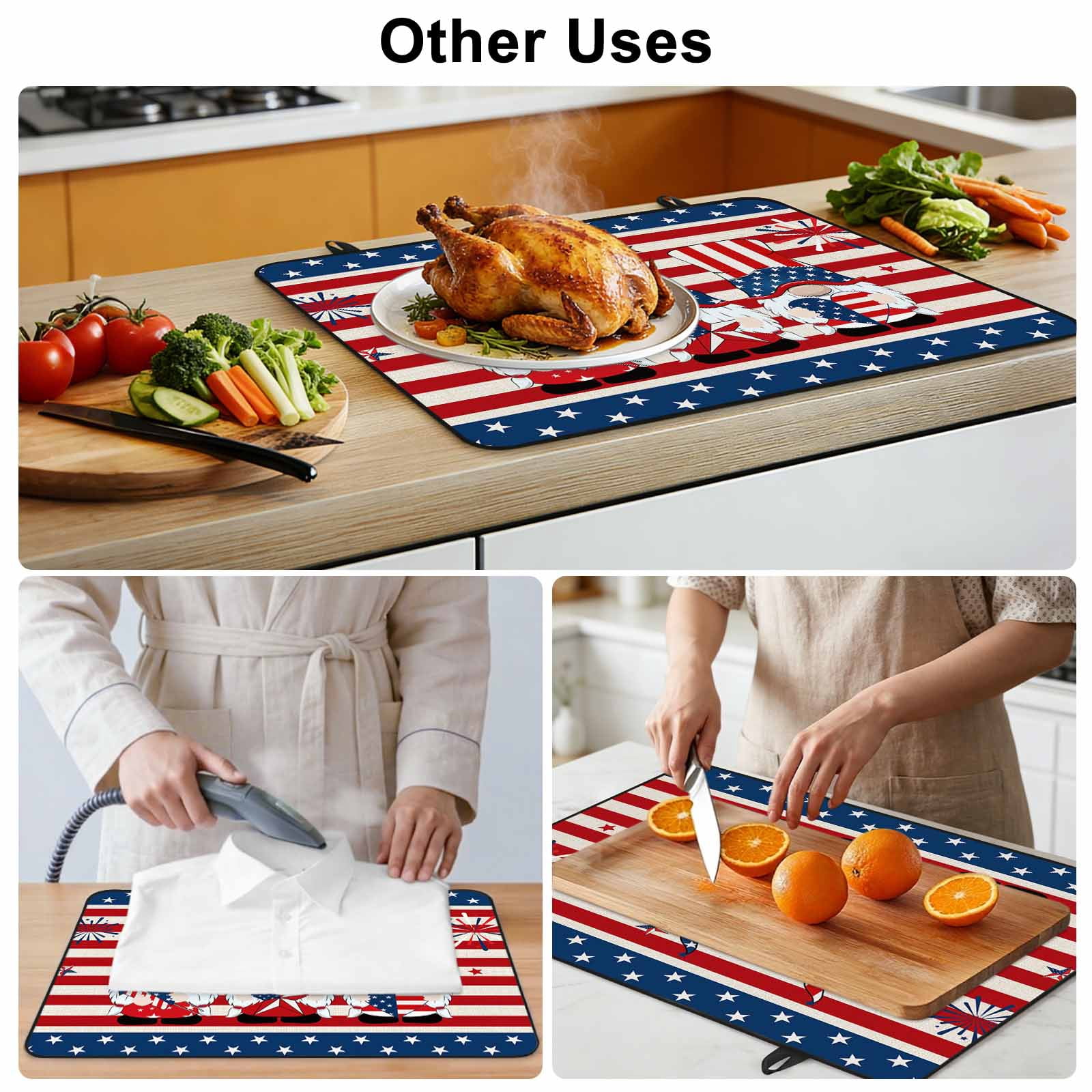 Independence Day Gnomes Stove Top Cover for Electric Stove, Heat-proof & Non Slip Glass Top Stove Cover Protector, 4th of July Red Striped Kitchen Flat Cooktop Rubber Mat 24x21 Inches