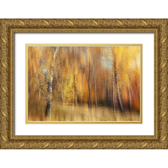 Davidsson, Gustav 32x23 Gold Ornate Wood Framed with Double Matting Museum Art Print Titled - Autumn Birches