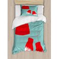 thumbnail image 1 of Christmas Twin Size Duvet Cover Set, Pair of Xmas Mittens Winter Hat with Pompom Holiday Accessories, Decorative 2 Piece Bedding Set with 1 Pillow Sham, Seafoam Vermilion and White, by Ambesonne, 1 of 3