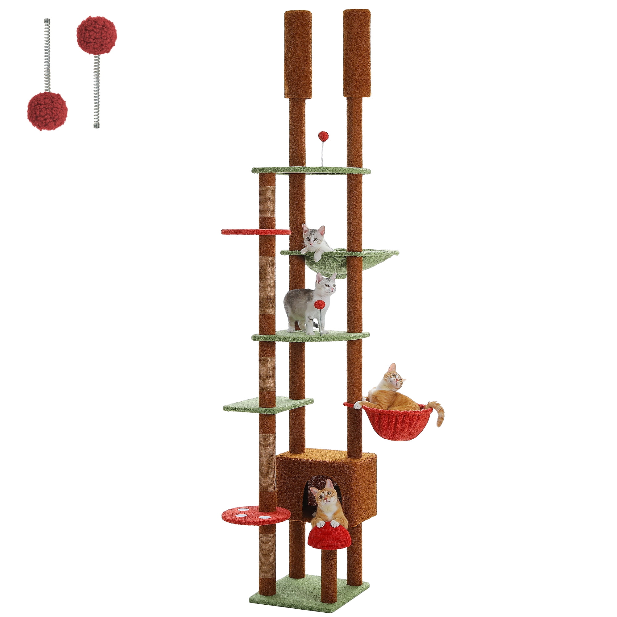 PAWZ Road 90.5-100.4" Floor to Ceiling Cat Tree Tower, Adjustable Climbing Tree for Large Cats Scratching, Brown