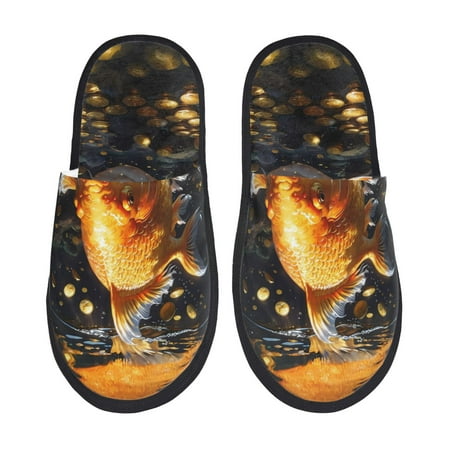 Balery Golden Koi And Treasure Slient Indoor Furry Fleece Comfort House Shoes Soft Non-Slip Home Shoes Cotton slippers House Slippers-- Large