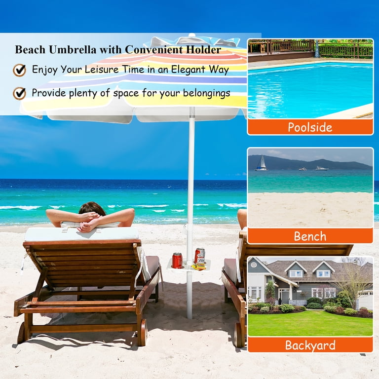 Costway 7.2 Ft Portable Beach Umbrella, Rainbow photo 6