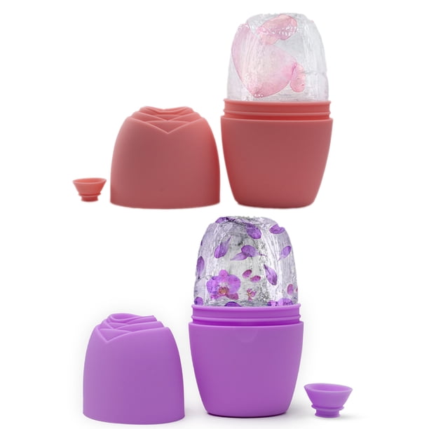 Paquete de 2 rodillos de hielo faciales, rodillo de hielo de silicona de grado alimenticio para tonificar la piel, rodillo de hielo reutilizable para aliviar la hinchazón de la cara y los